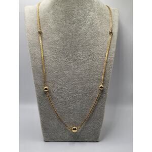Vintage Avon Gold Tone Station Necklace Long Beaded Chain